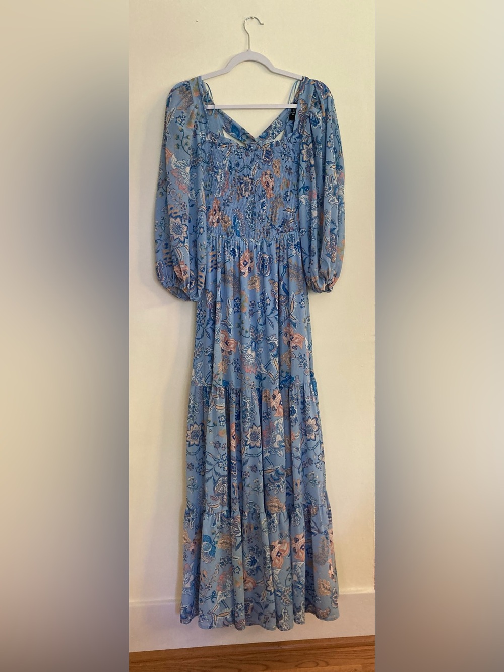 Vici Blue Floral Maxi Dress with Pink and Cream Accents
